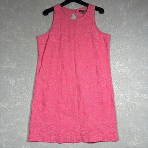 Tommy Bahama Shift Dress W/ Botanical Embroidery 100% Linen Pink Women’s Medium